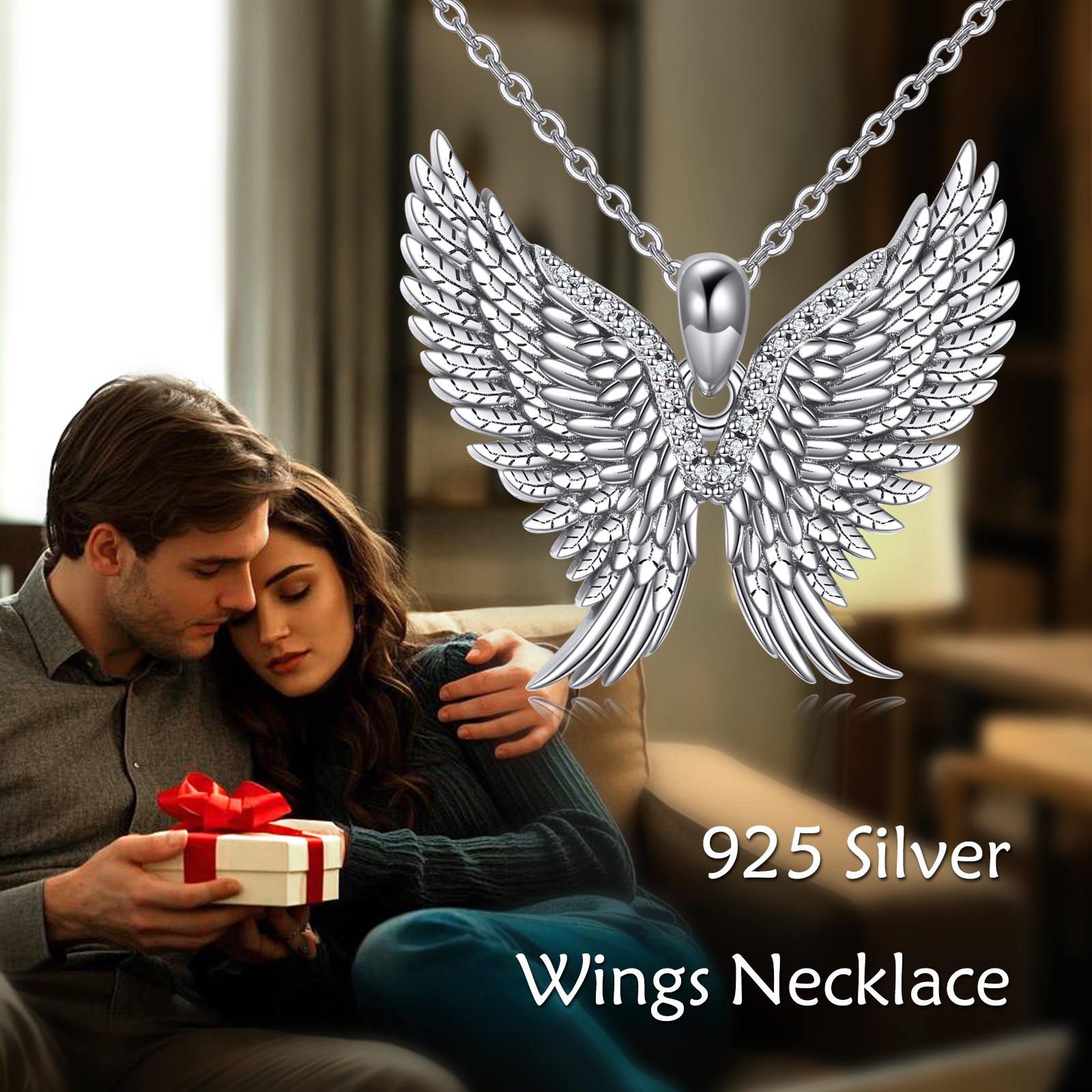 Women's Sterling Silver Angel Wing Pendant Necklace